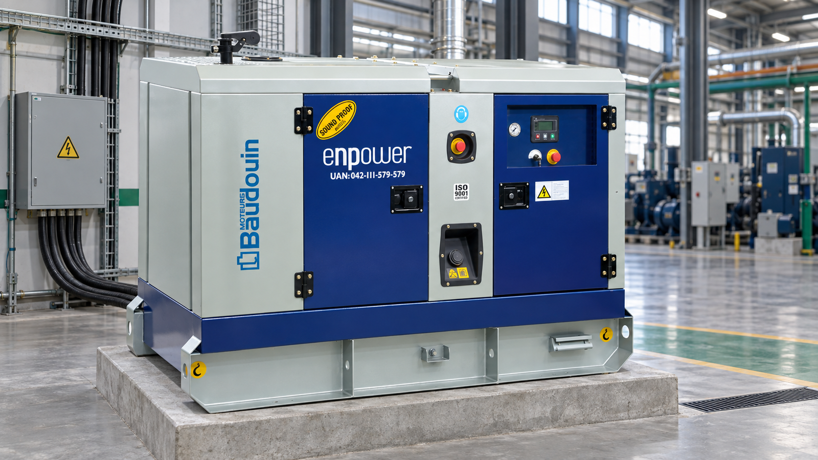 Industrial diesel generator sized to duty rating for a Pakistani factory installation